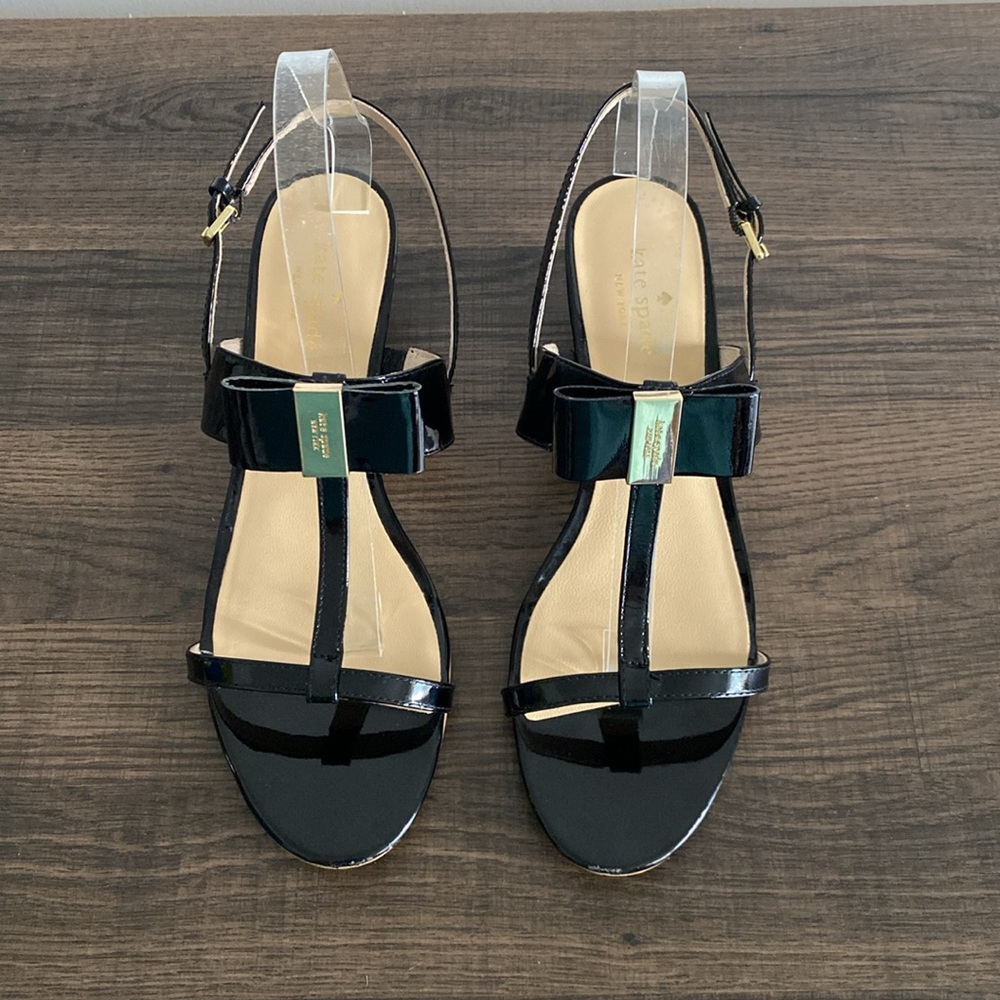 Kate Spade ♠️ Black T Strap Wedge Heel Sandals